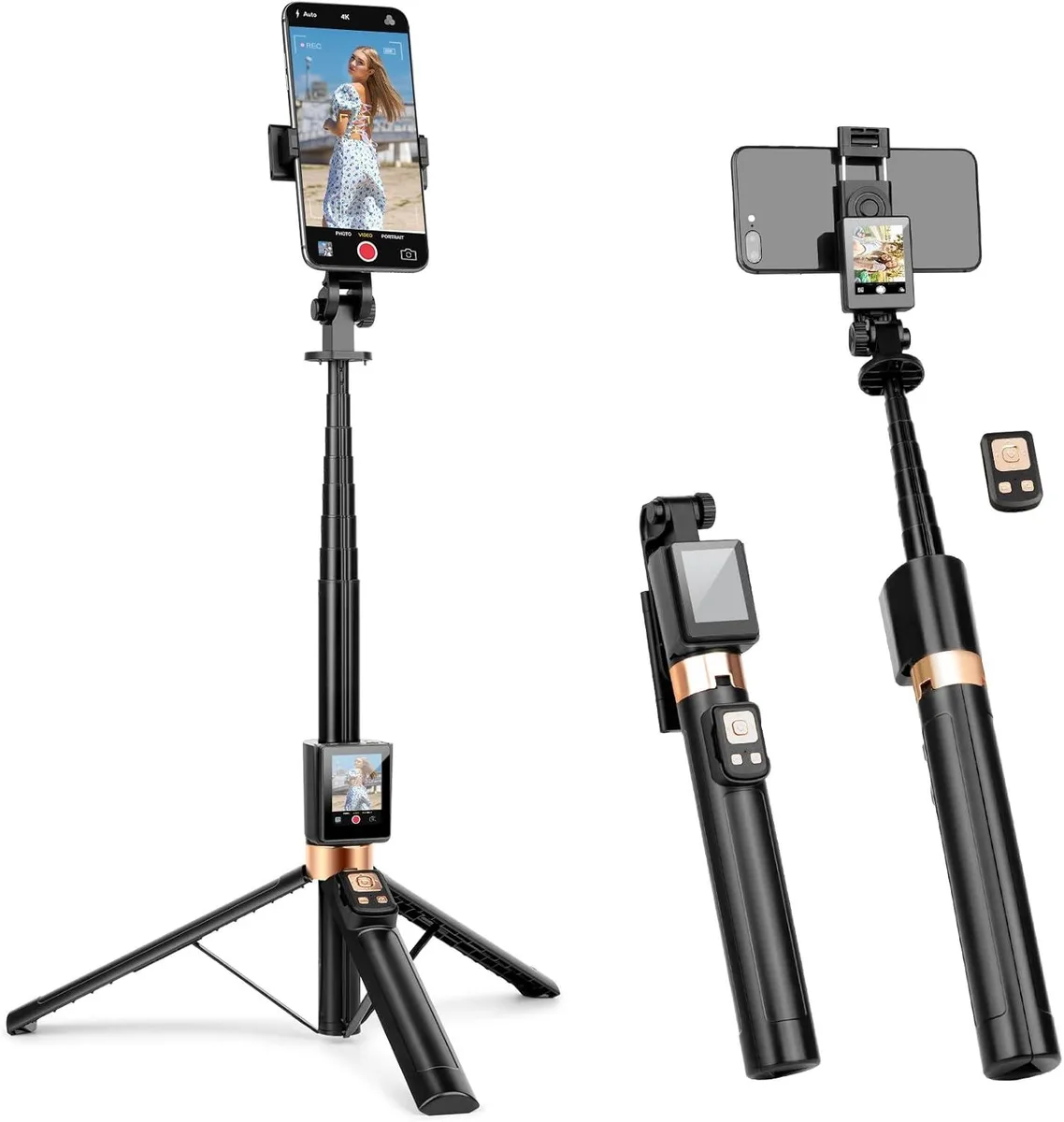 BONAEVER BONAEVER Phone Mount with Monitor Screen, Bluetooth Remote, 70" Tripod, Black — product photo