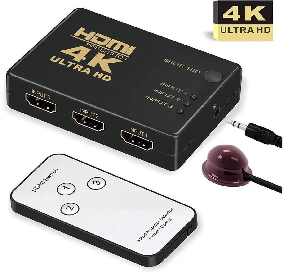 SMUGDESK SMUGDESK 3 Port HDMI Switch with IR Remote Control 4K 1080 3D — product photo