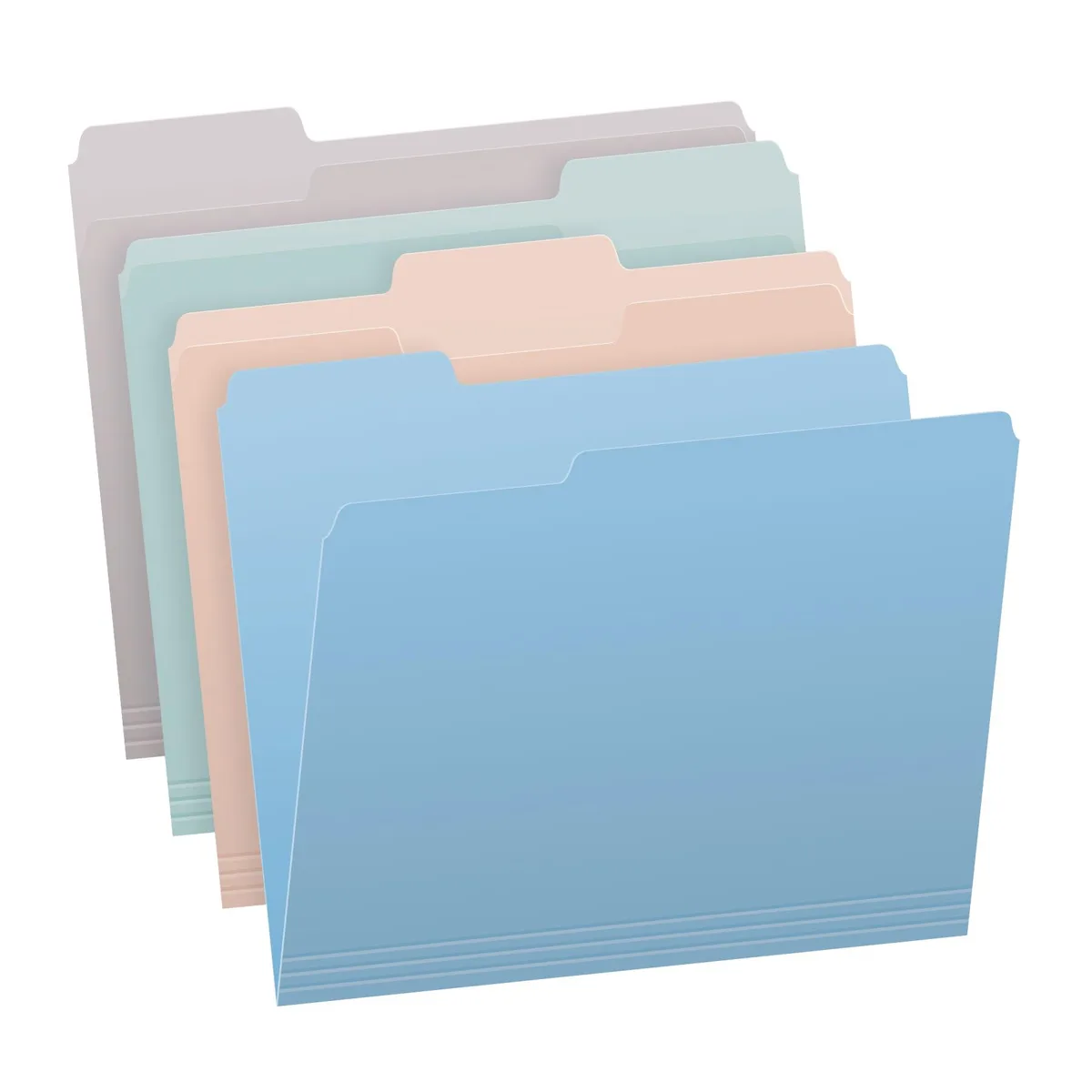 Stack of 36 letter-size pastel paper file folders with expanding bottoms and 1/3-cut tabs