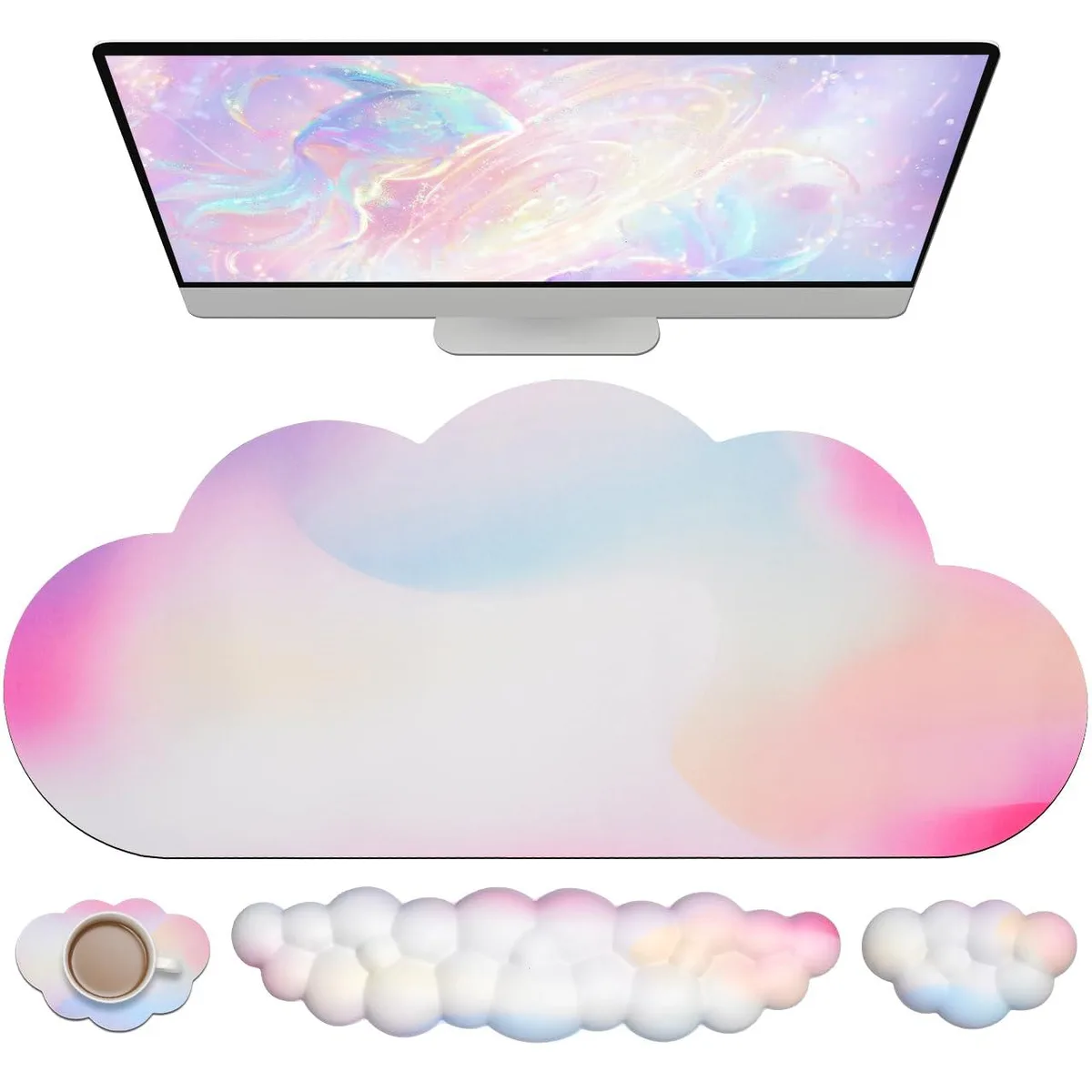  JIKIOU Cloud-04 4-in-1 set mouse pad keyboard wrist rest mouse wrist rest cup pad 35.4x15.7 in — product photo