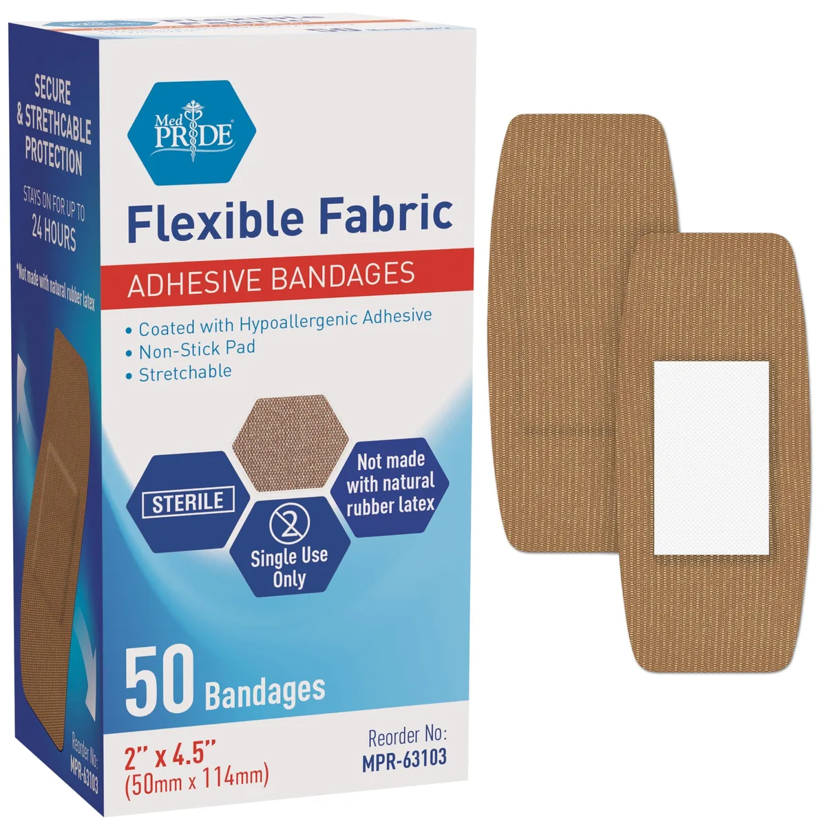  Fabric Adhesive Bandages 2x4.5 in 50-Ct — product photo