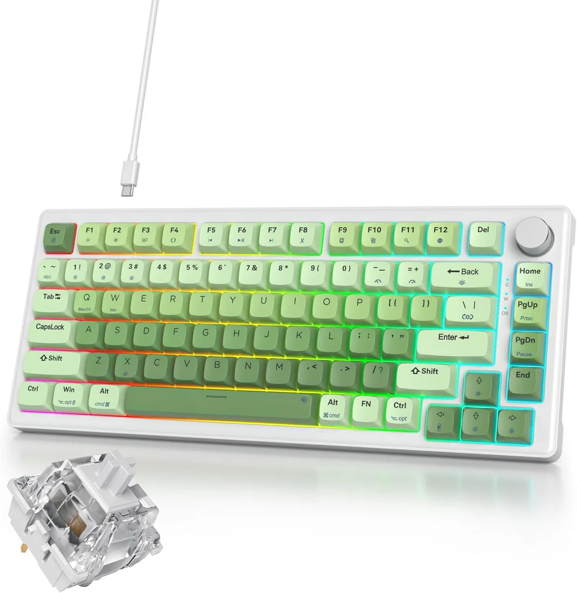 usbroway usbroway 75% Gasket Mount Mechanical Gaming Keyboard Green 82 Keys Knob Hot-Swap 18 RGB — product photo