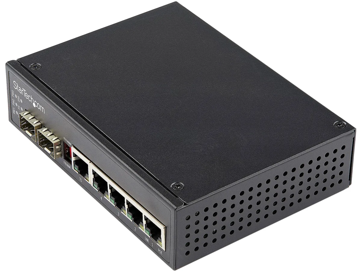 STARTECH STARTECH IES1G52UPDIN Industrial 6-Port Gigabit Switch 4 PoE+ 2 SFP 30W 48VDC -40°C to 75°C DIN Mount — product photo