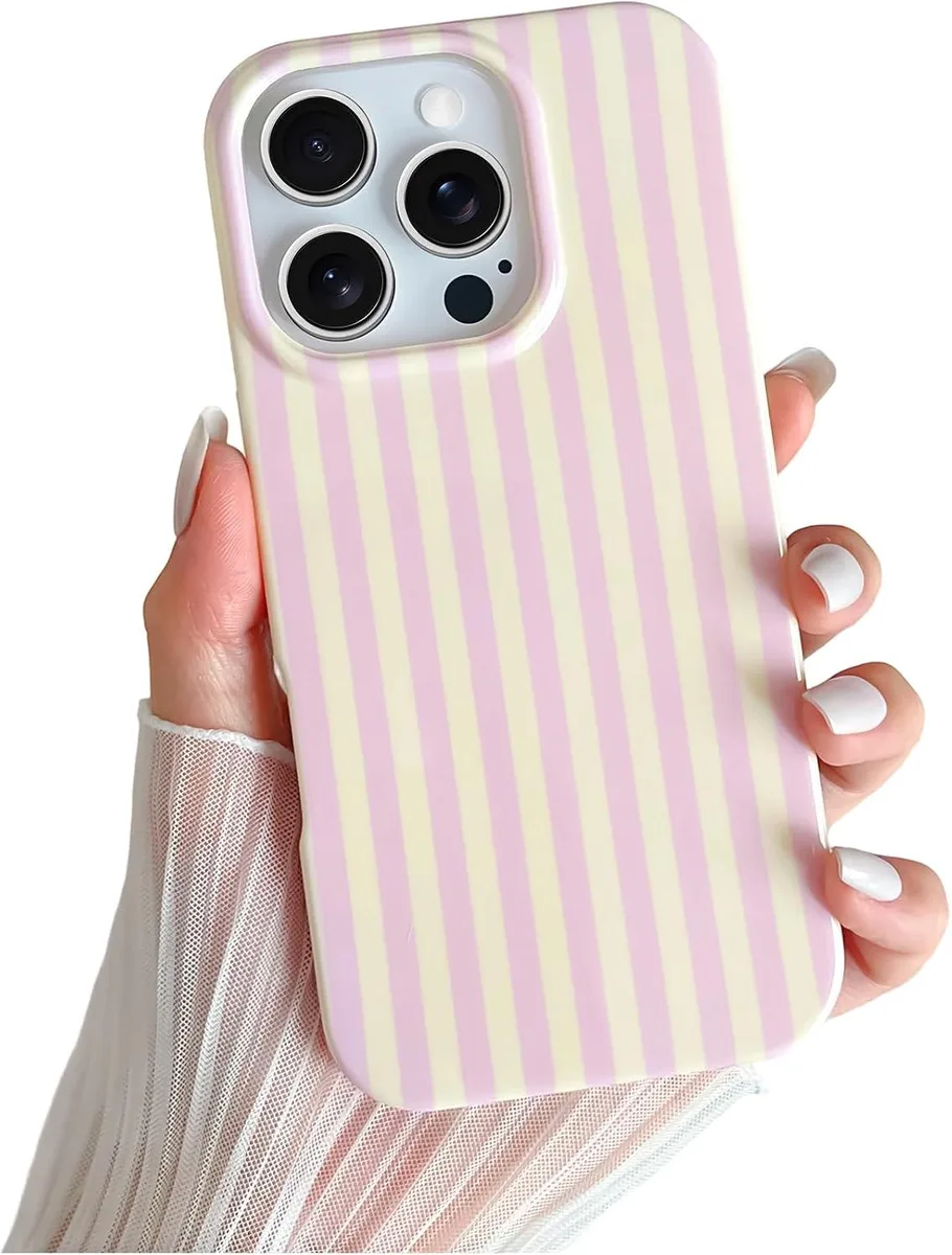 Transcend Transcend iPhone 16 Pro Case Cute Striped Soft TPU Slim Shockproof Pink Yellow — product photo