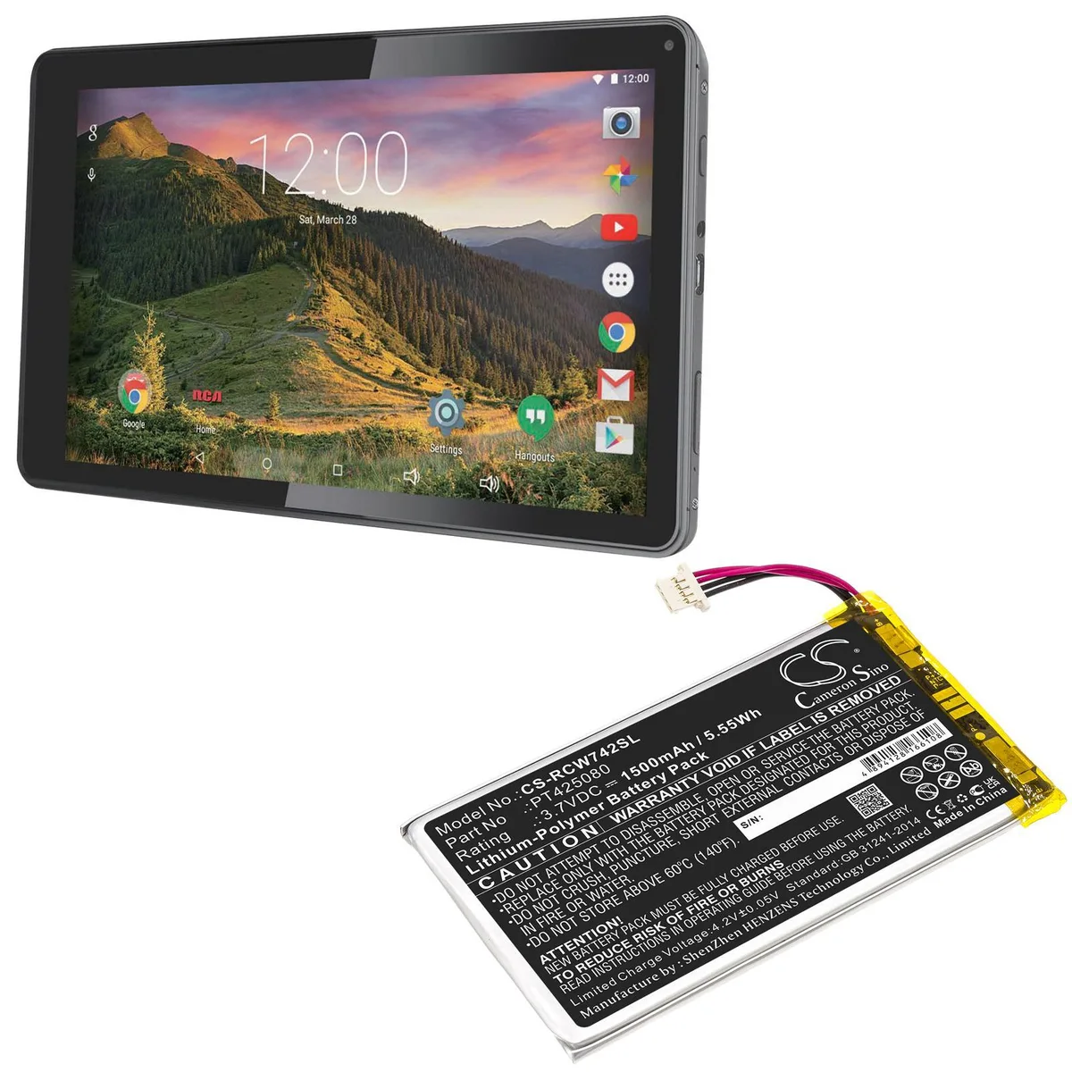Rectangular lithium-ion replacement battery with gold contacts