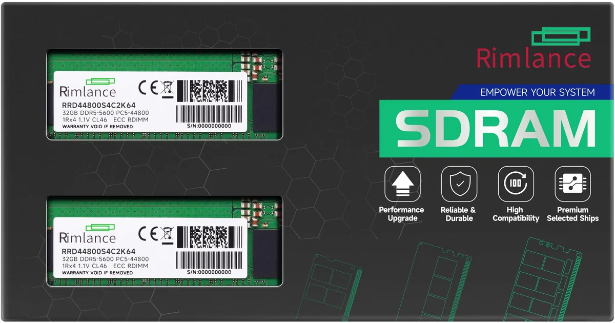 RIMLANCE RIMLANCE 64GB (2x32GB) DDR5 5600MHz ECC Registered RDIMM Server Memory — product photo