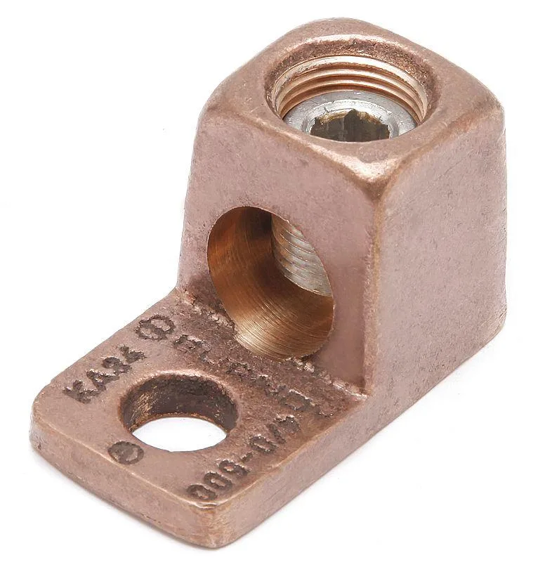 Small copper terminal with single slotted hole and flat tongue