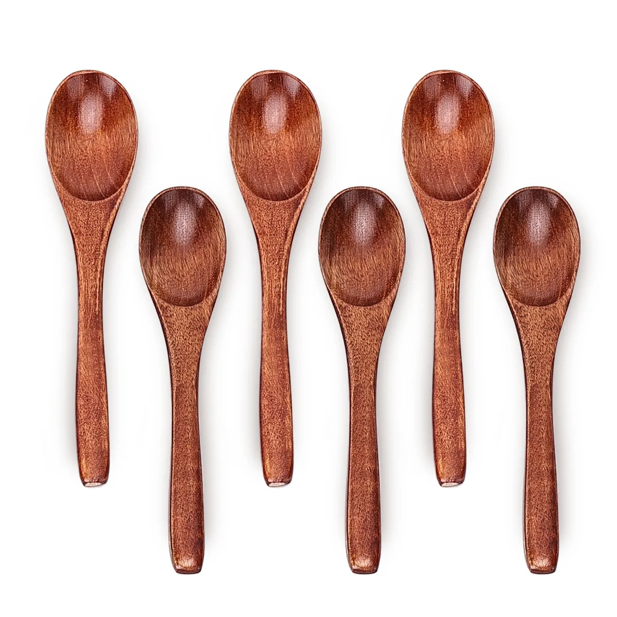Six small wooden spoons in black finish, 6 inches long