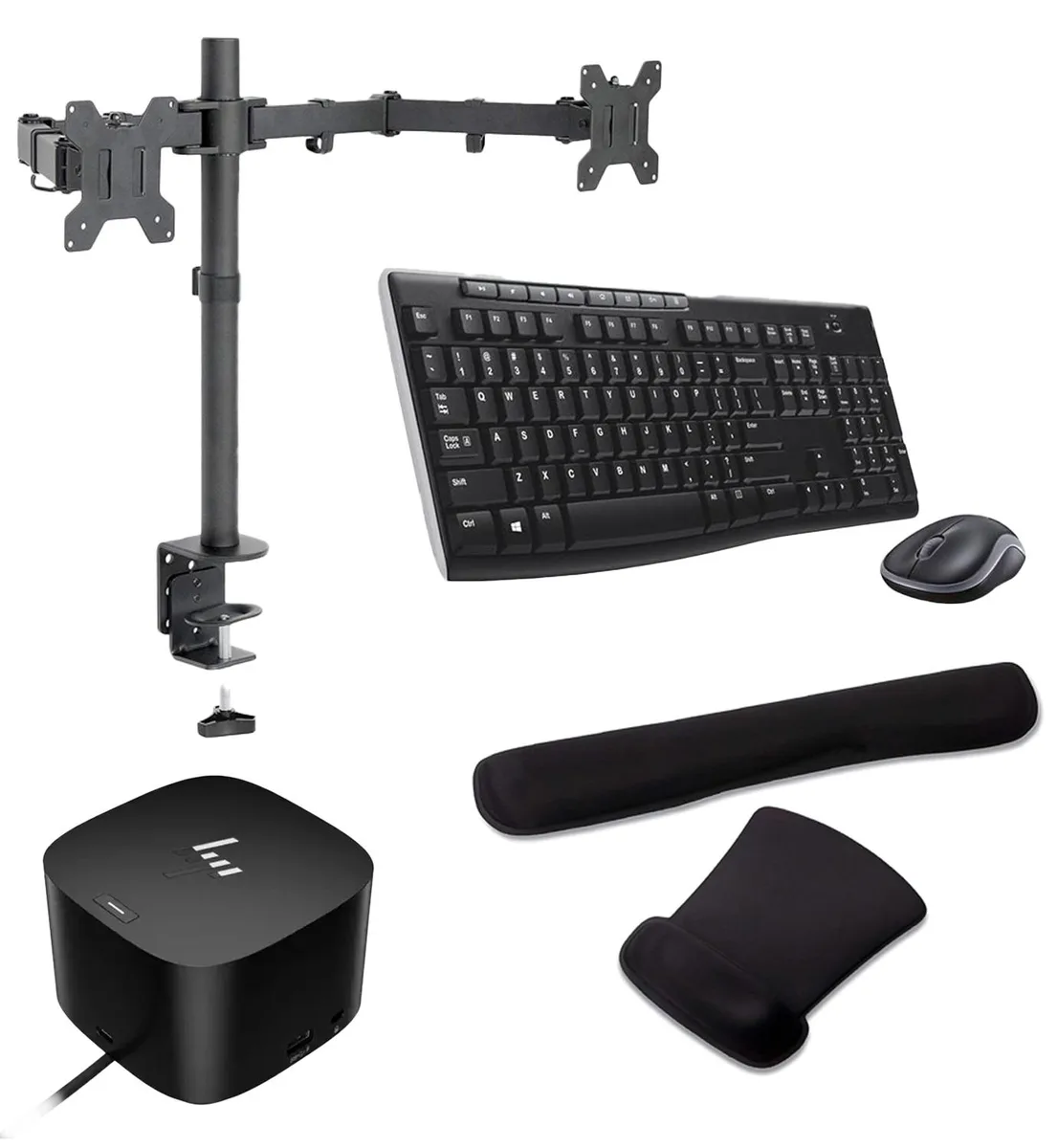 HP HP Thunderbolt G4 Dock 280W Bundle with Dual Monitor Stand, MK270 Keyboard &amp; Mouse, Gel Wrist Rest — product photo