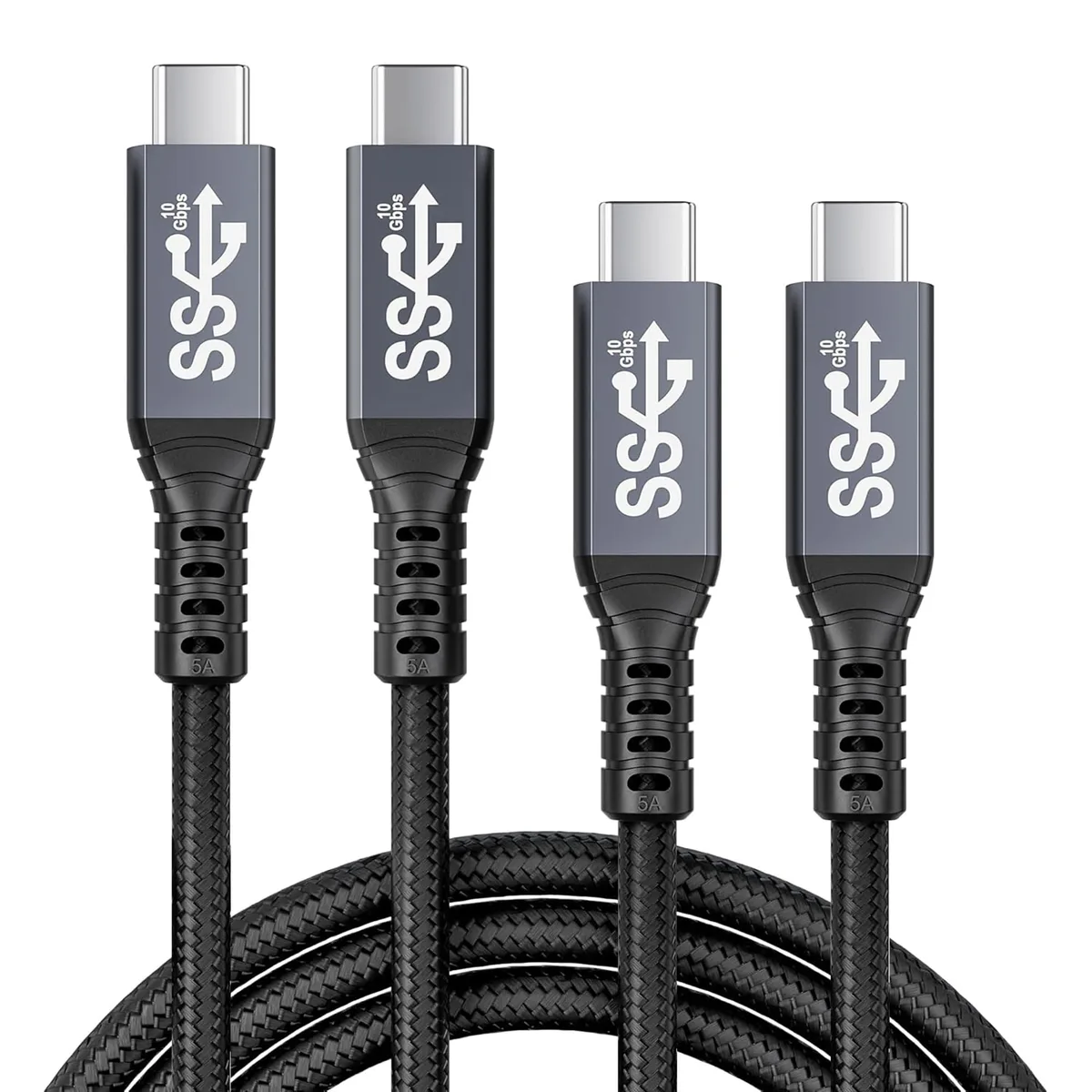 Two nylon braided USB-C to USB-C cables 3.3 ft each