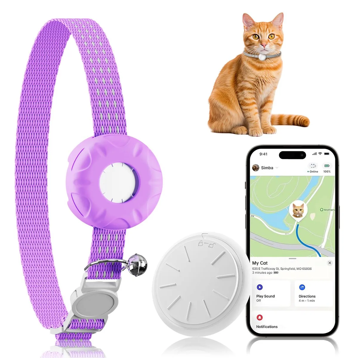  PAW Purple Cat Tracker GPS Find My iOS Breakaway Collar — product photo