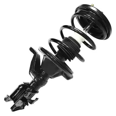 Unity 11642 front right complete strut assembly, silver metal coil spring and shock unit with top mount