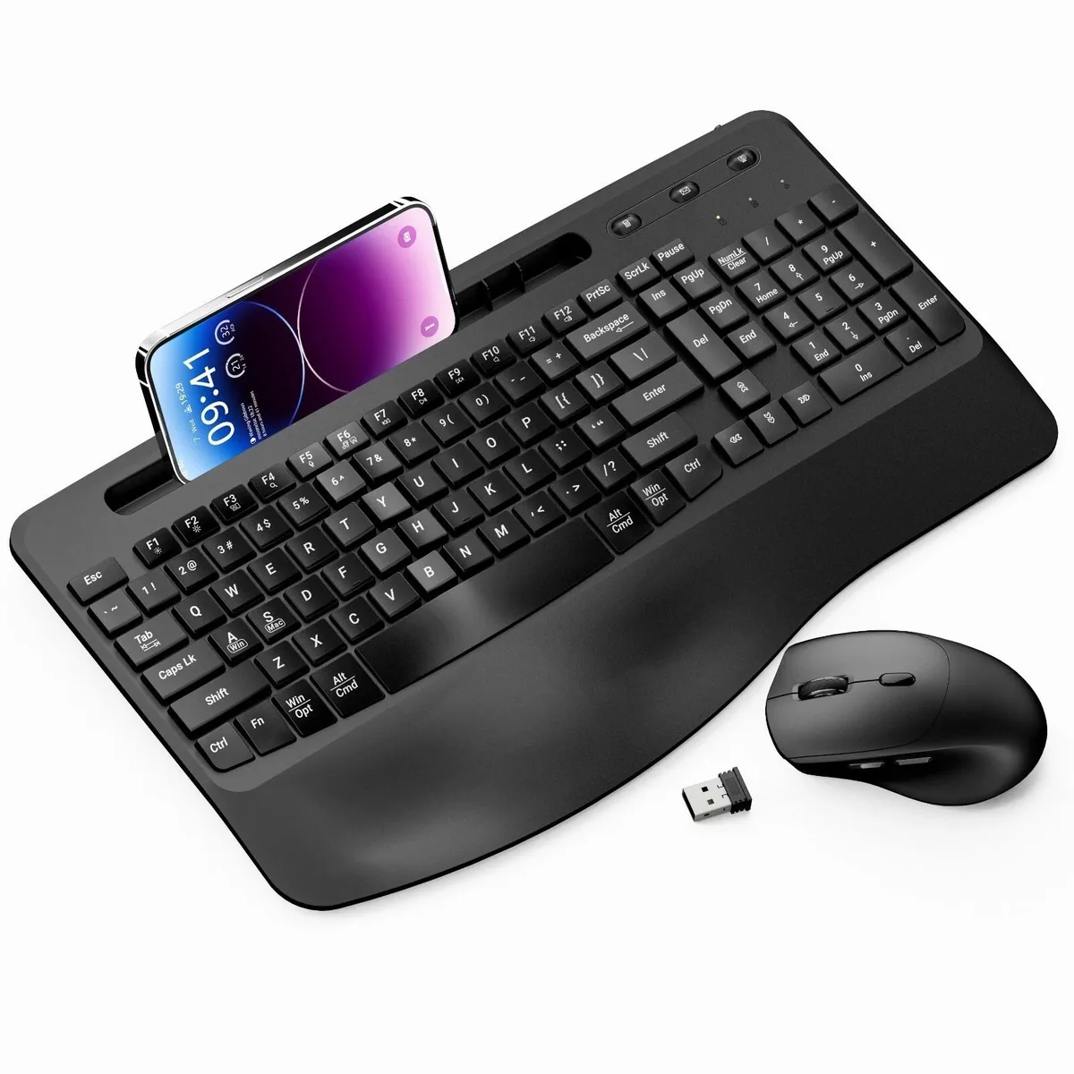 Universal Universal Ergonomic Wave Wireless Keyboard and Mouse Combo with Wrist Rest — product photo