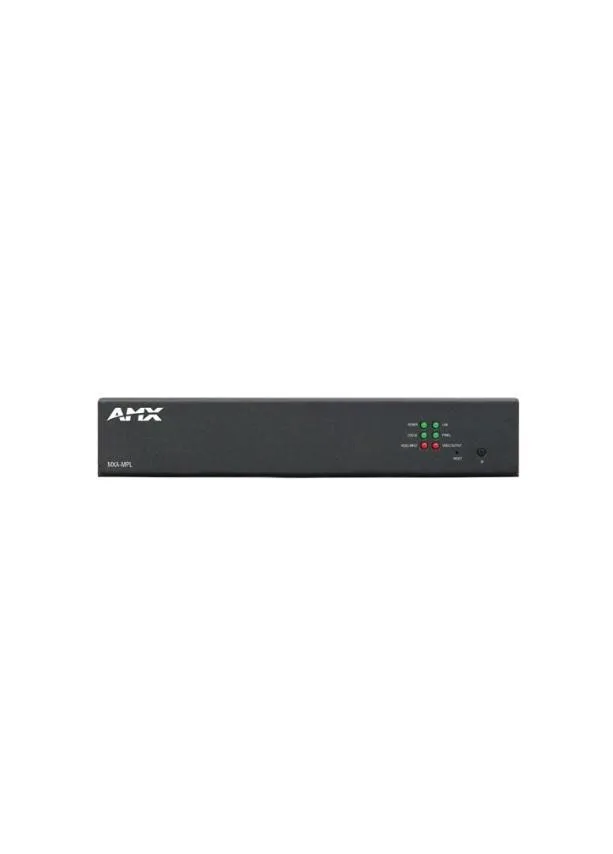 Rectangular black network media player with front display and ports