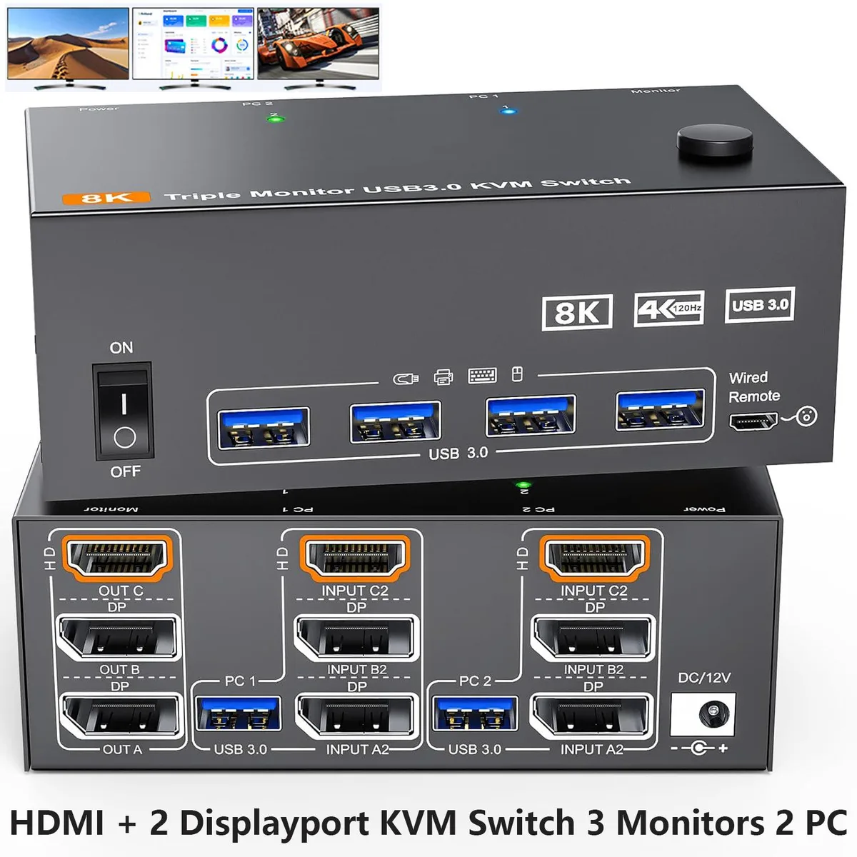 SMA SMA KC203DH 3-Monitor KVM Switch 2 PCs 8K60 4K144Hz — product photo