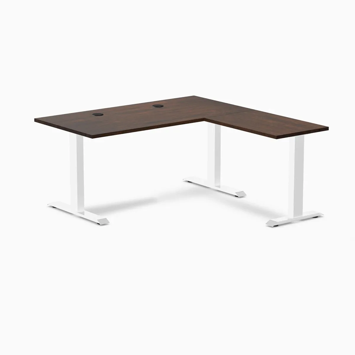 Desky Desky Zero Rubberwood L-Shape Desk Dark Walnut White 60 x 30 x 62 x 20 in with Grommets — product photo