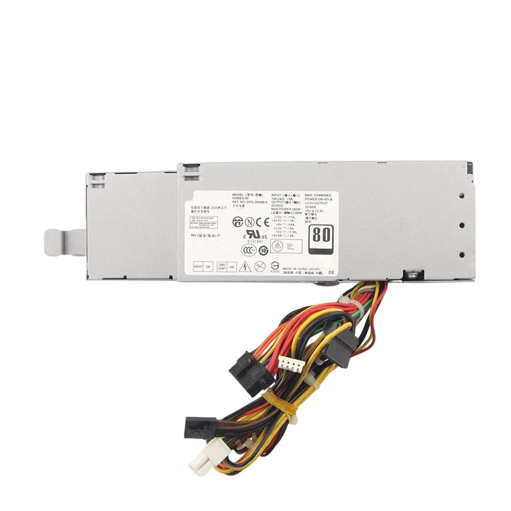 Rectangular metal server PSU unit with rear fan grille and power connector