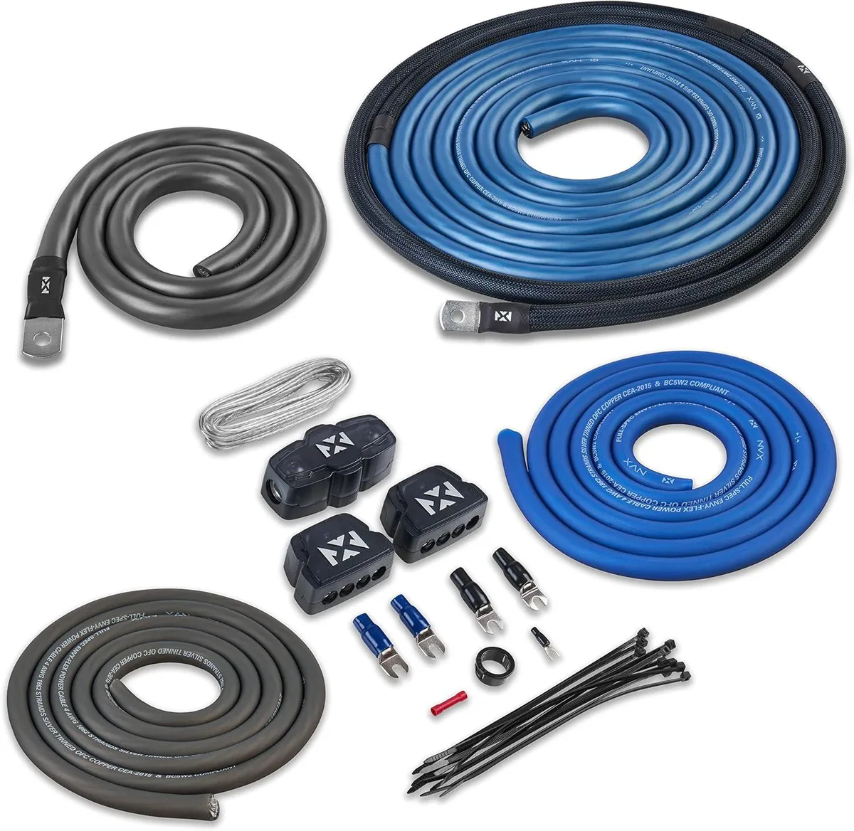 WUQ WUQ 1/0 AWG OFC Dual Amplifier Wiring Kit 4000W 300A 4704 Strand — product photo