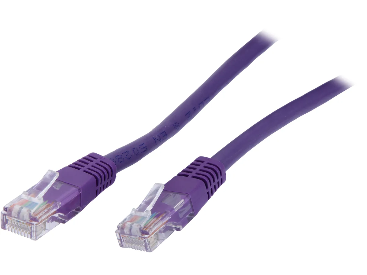 Purple Cat5e moulded patch cable with RJ45 connectors