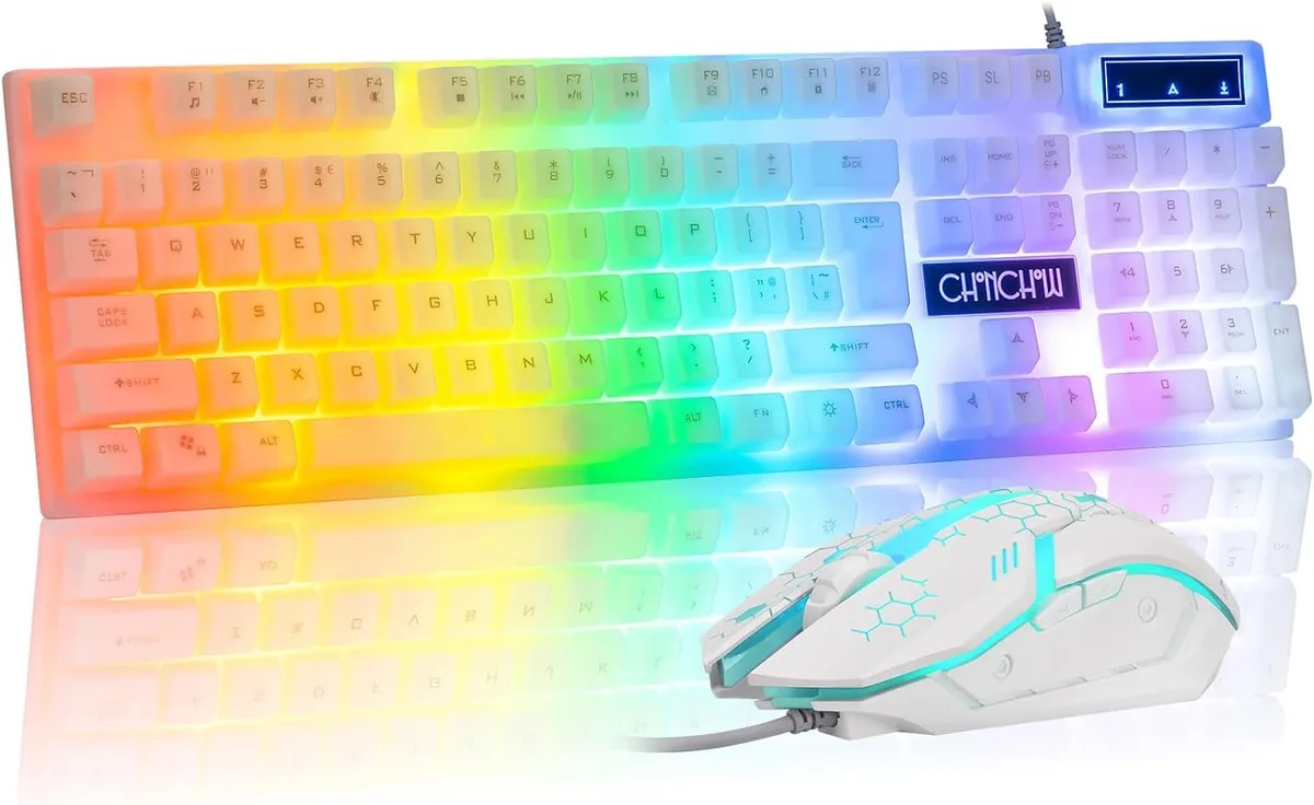 usbroway usbroway Gaming Keyboard &amp; Mouse Combo White 104 Keys 19 Anti-Collision 1200-3600 DPI — product photo