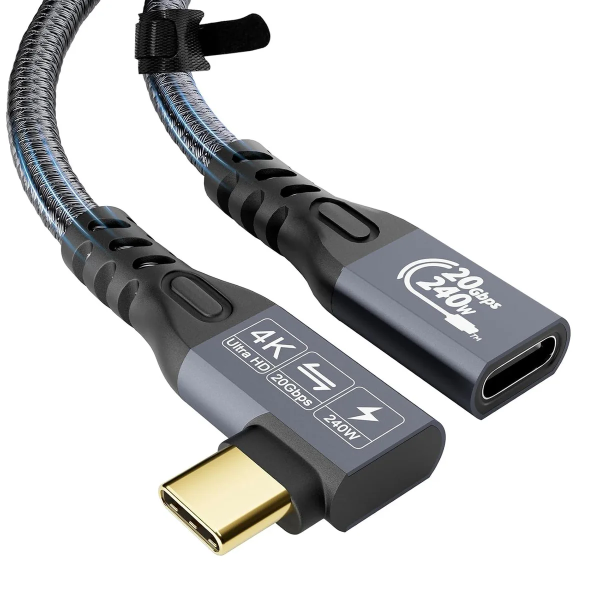 CableDeconn CableDeconn USB-C 3.2 Gen 2 Extension Cable 0.5m 90° 240W 20Gbps 4K — product photo