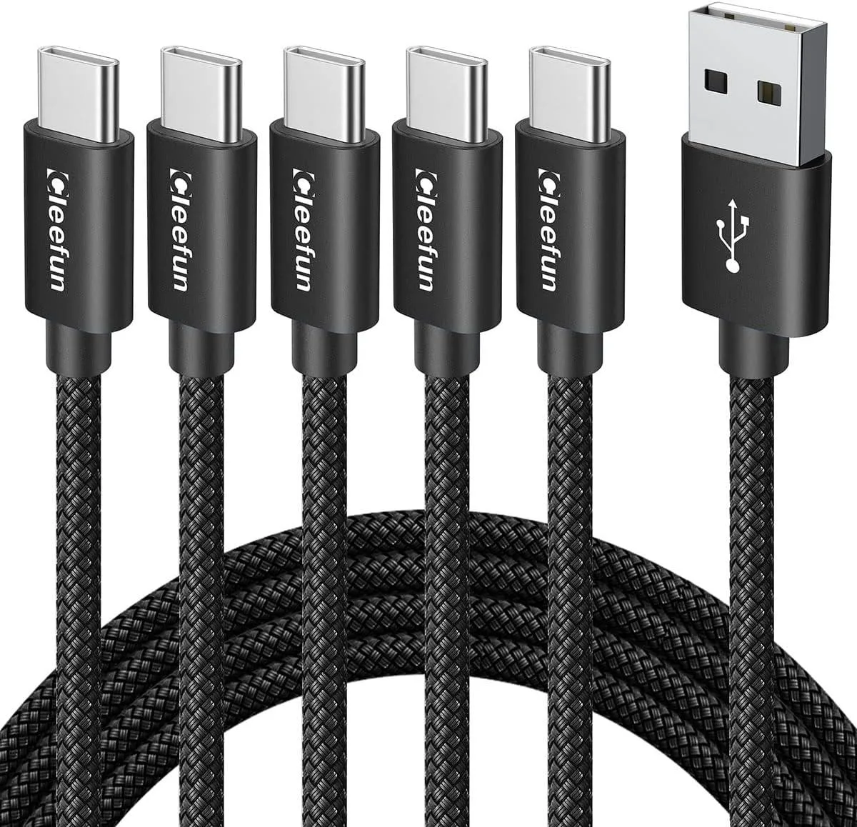 miqpower miqpower USB A to USB C cable 5-pack 3ft QC 4.0/3.0 480Mbps braided — product photo