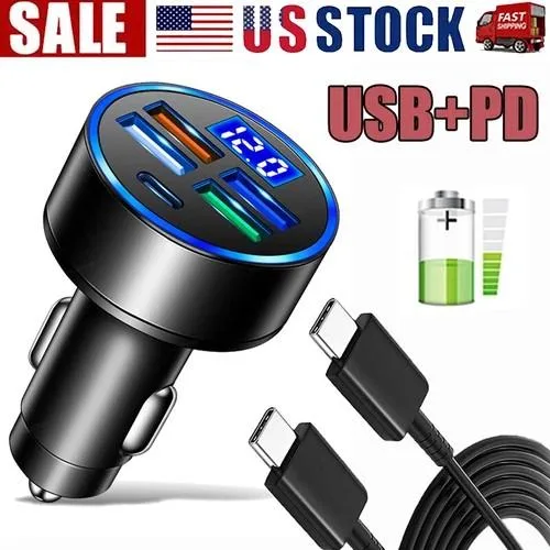  Unbranded 90W 4-Port Car Charger 2 USB-C 2 USB-A Black — product photo