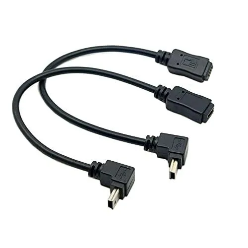 Fervit Fervit 2pcs 90 Degree Angled Mini USB 5 Pin Male to Female Extension Cable 0.2m — product photo