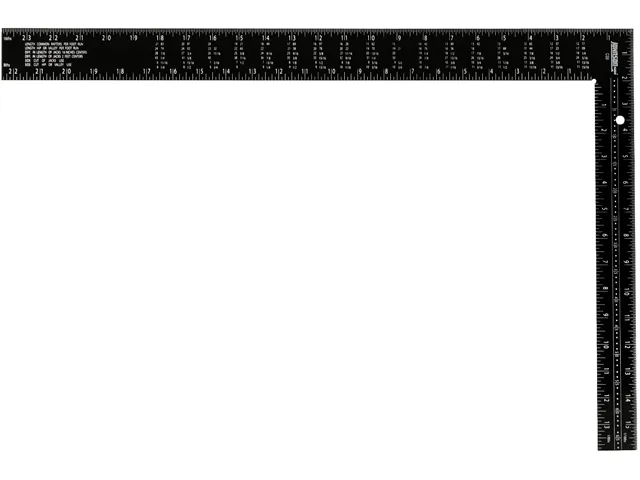 16 by 24 inch steel framing square with black printed graduations