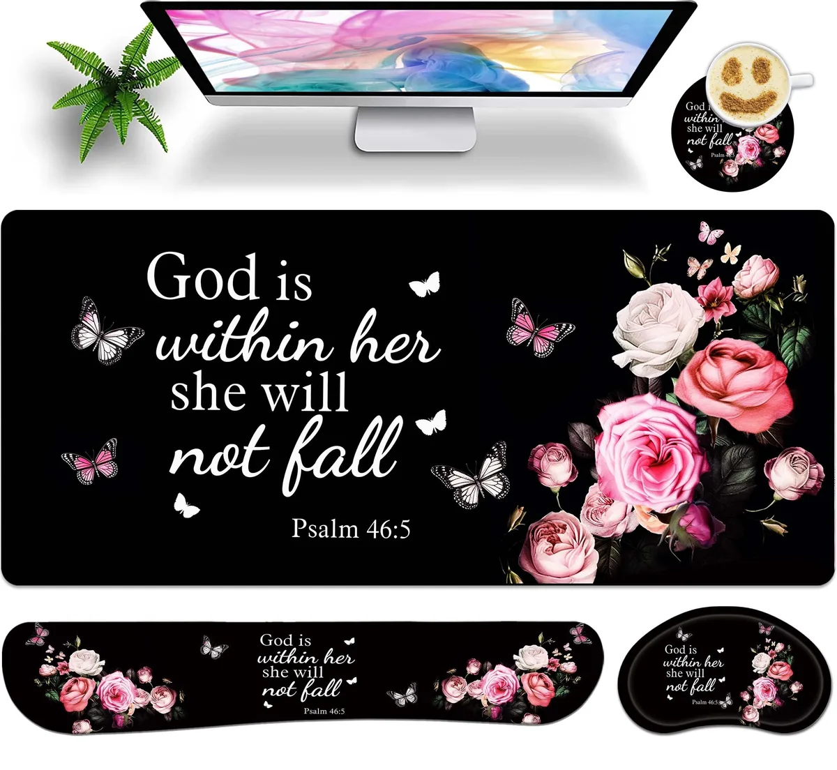 JYCUHTCL Deskpad 4 PCs 35.4 x 15.7 in Floral Bible — product photo