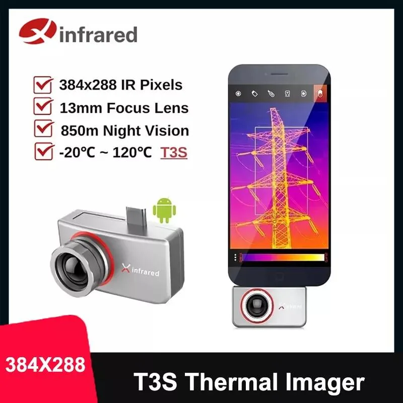 InfiRay T3S thermal camera, compact USB-C dongle, matte dark finish