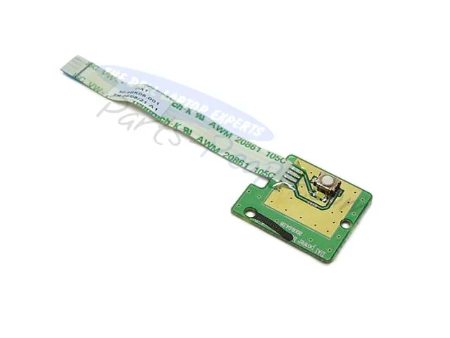 Green circuit board with ribbon cable and power button assembly