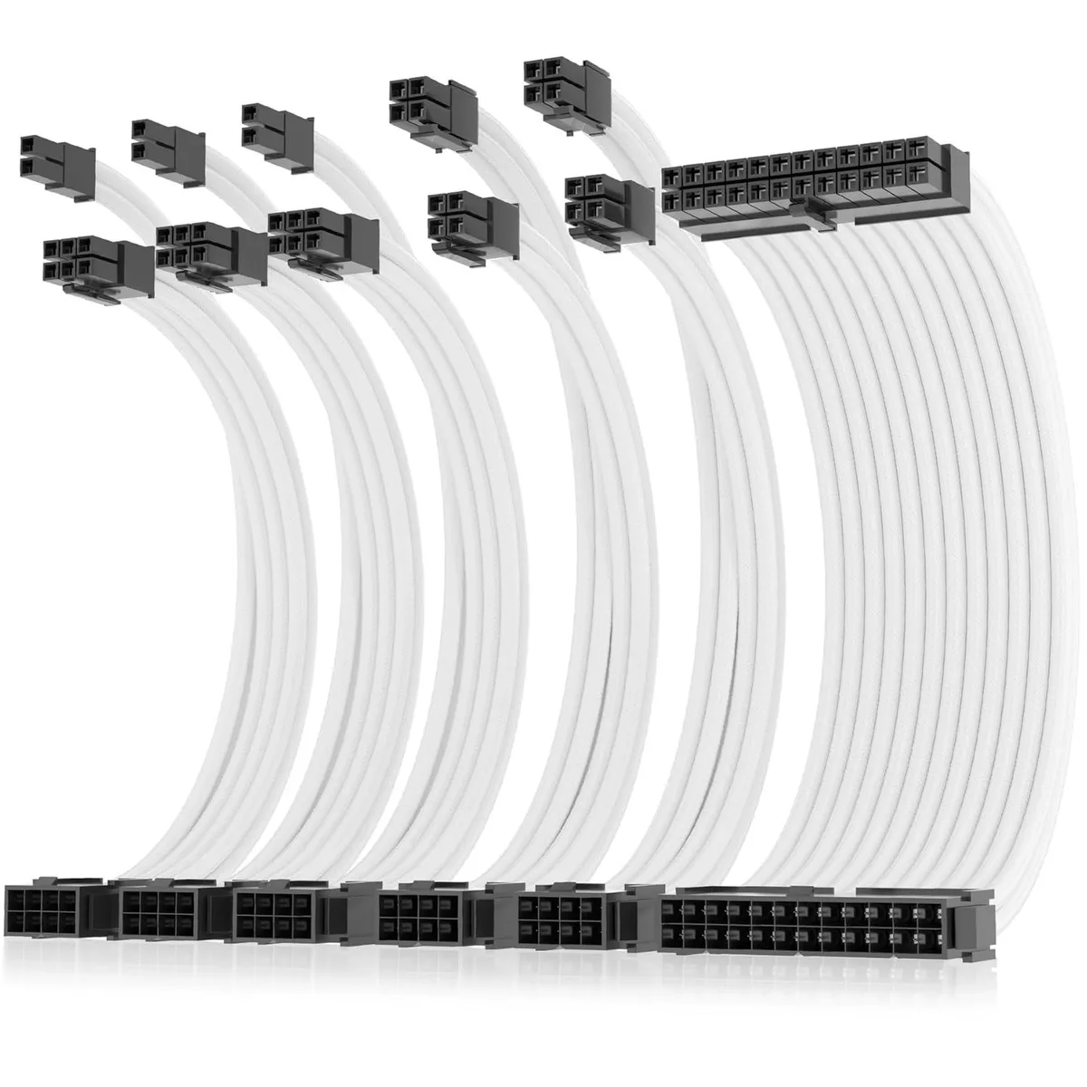 PISKEKAT PISKEKAT 16AWG White PSU Extension Cable Kit 24-Pin Dual EPS 3x PCIe 30cm server rack — product photo