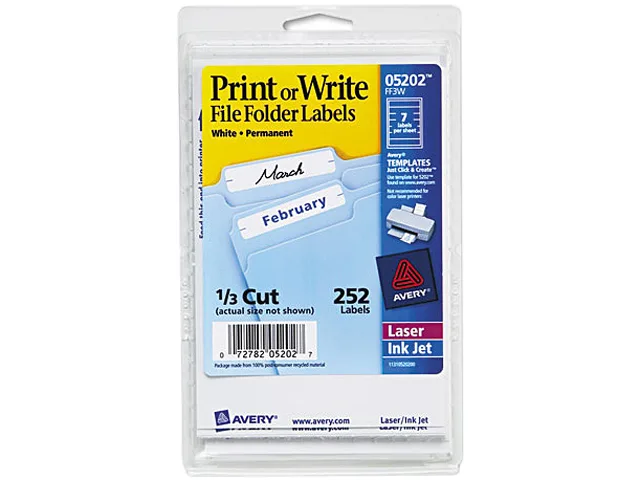 White rectangular file folder labels in clamshell pack