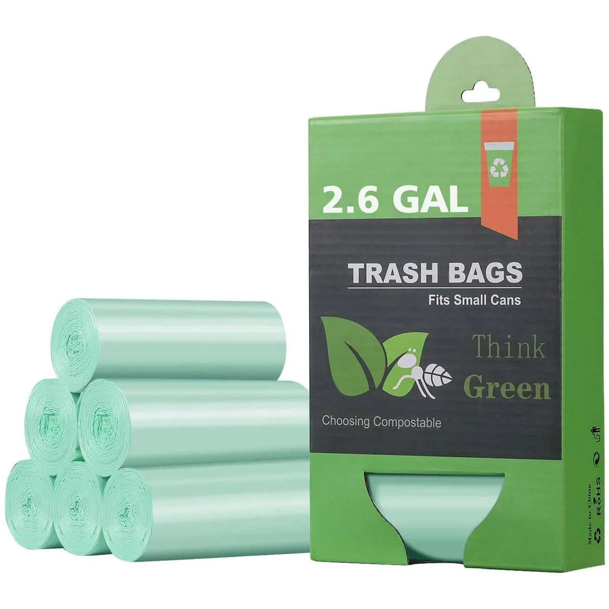 AYOTEE 2.6 gallon compostable trash bags 125 count green — product photo