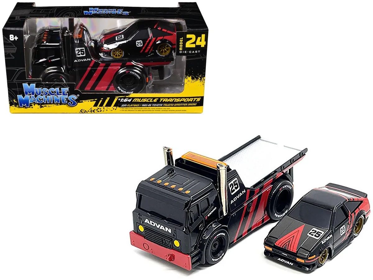 Muscle Machines Muscle Machines JDM Flatbed #25 &amp; Toyota Trueno Sprinter #25 1/64 Diecast Set — product photo