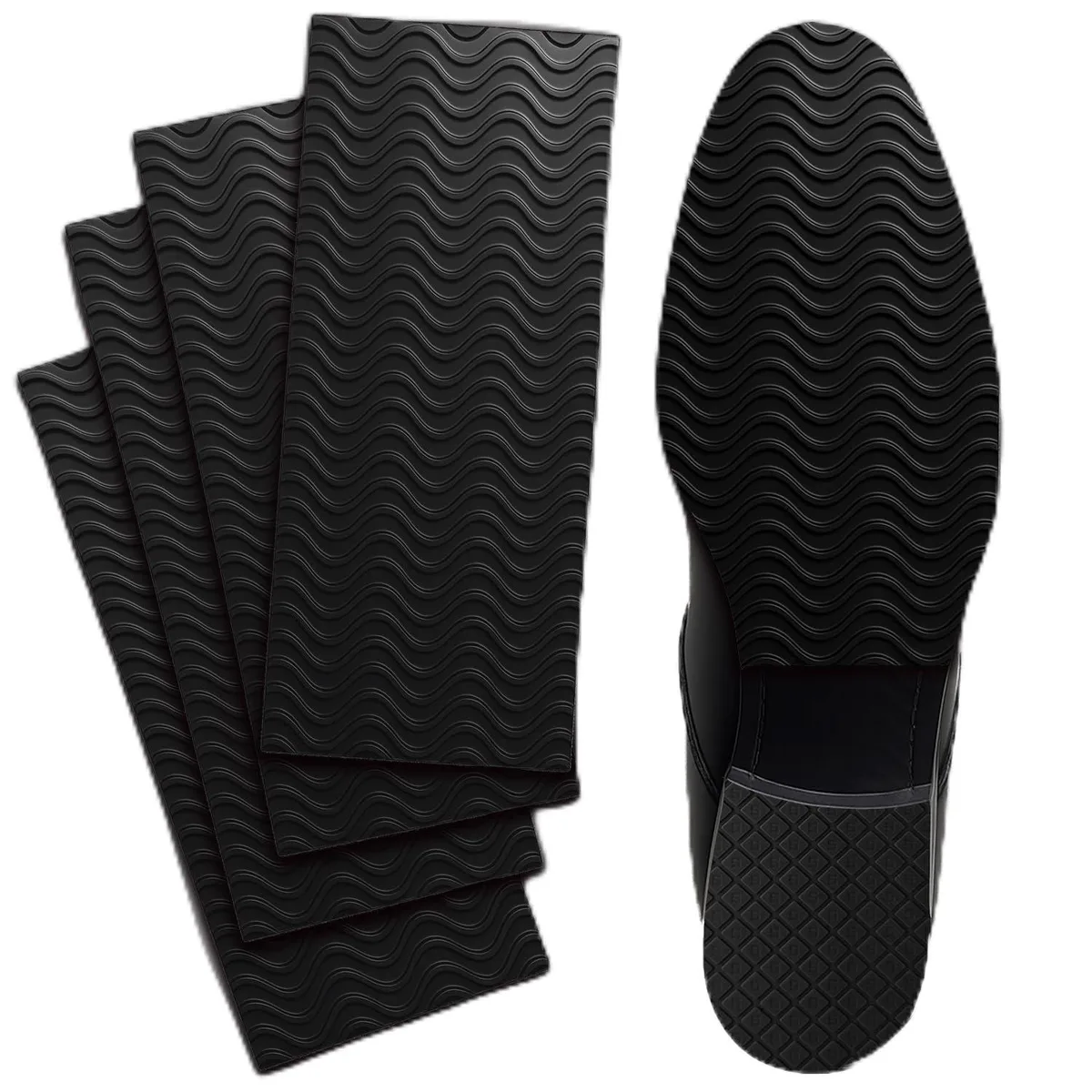 Four black adhesive grip sheets, each 10.7 inches long, rectangular with rounded corners