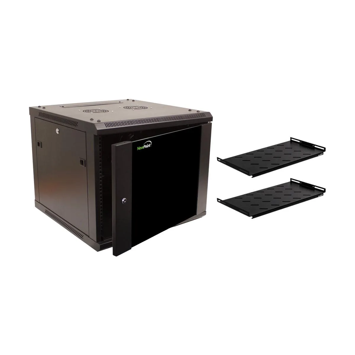NavePoint NavePoint 9U Wallmount Server Rack 450mm Depth Shelves Fans — product photo