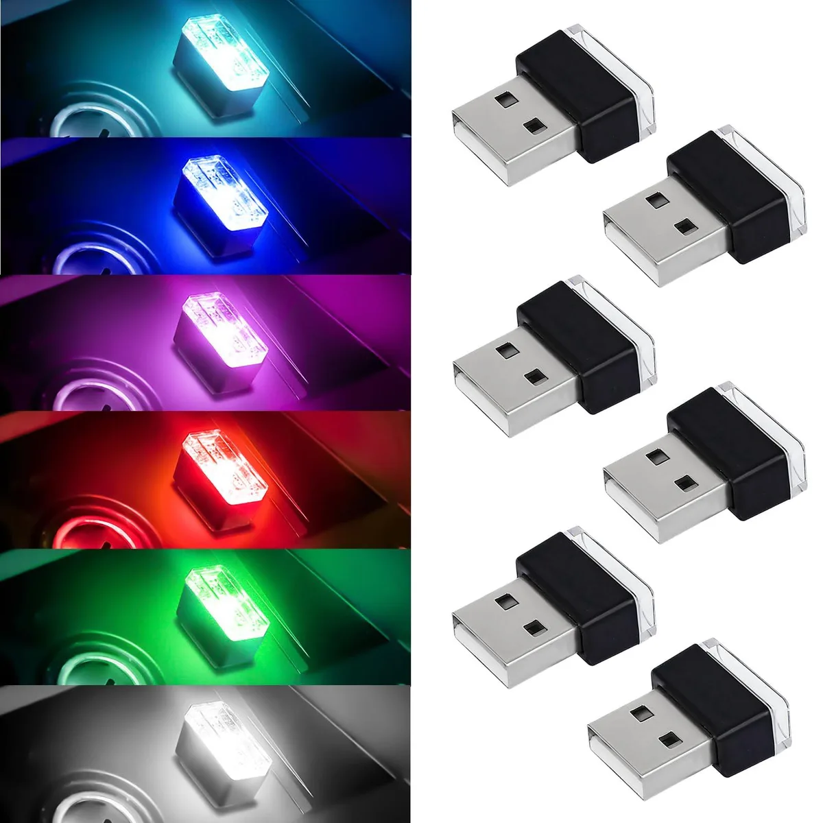  6 PCS USB LED Car Interior Atmosphere Lamp (6 Colors) automotive specialty lighting — product photo