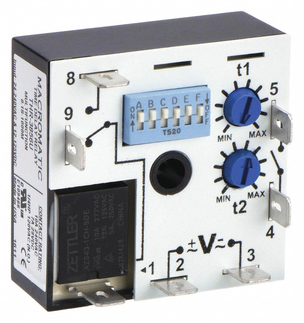 Macromatic Macromatic THR-3856U Multifunction Time Delay Relay, Square, 4 Functions 12 to 125V DC, 24 to 240V AC — product photo