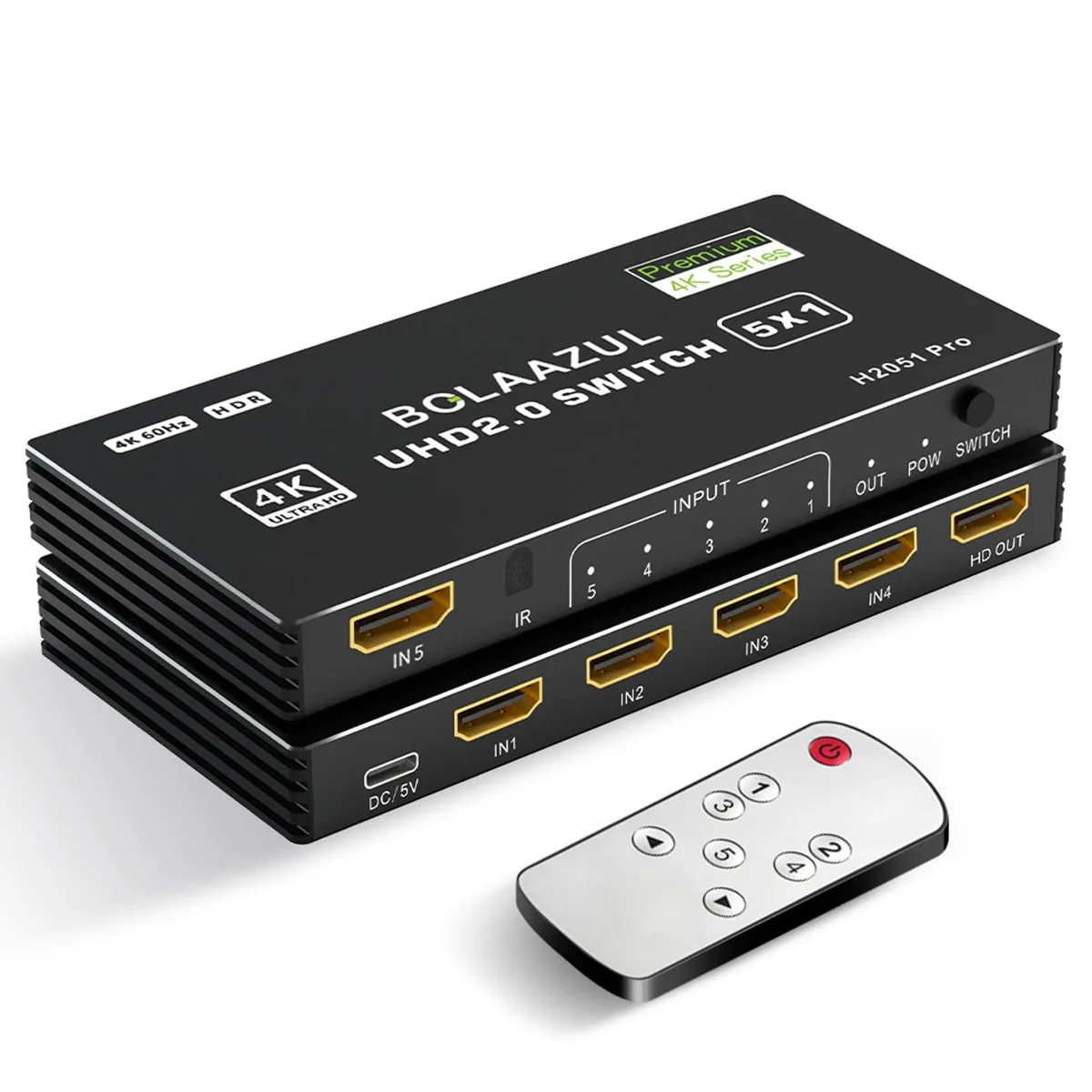 BUCIER BUCIER H2051Pro-B 5×1 HDMI 2.0 switch 4K@60Hz 18Gbps black — product photo