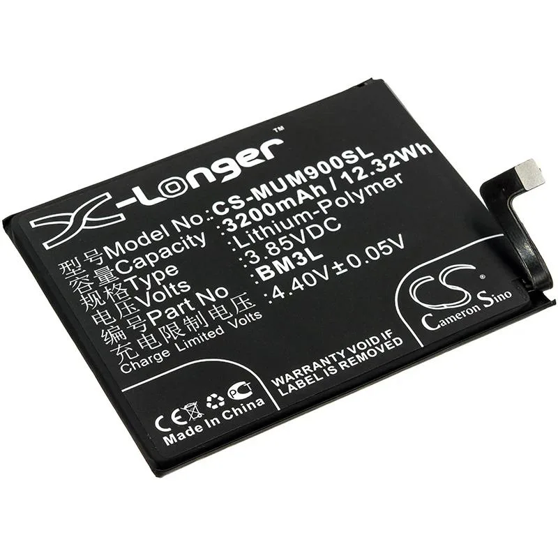 Rectangular smartphone battery with gold contacts and printed labels