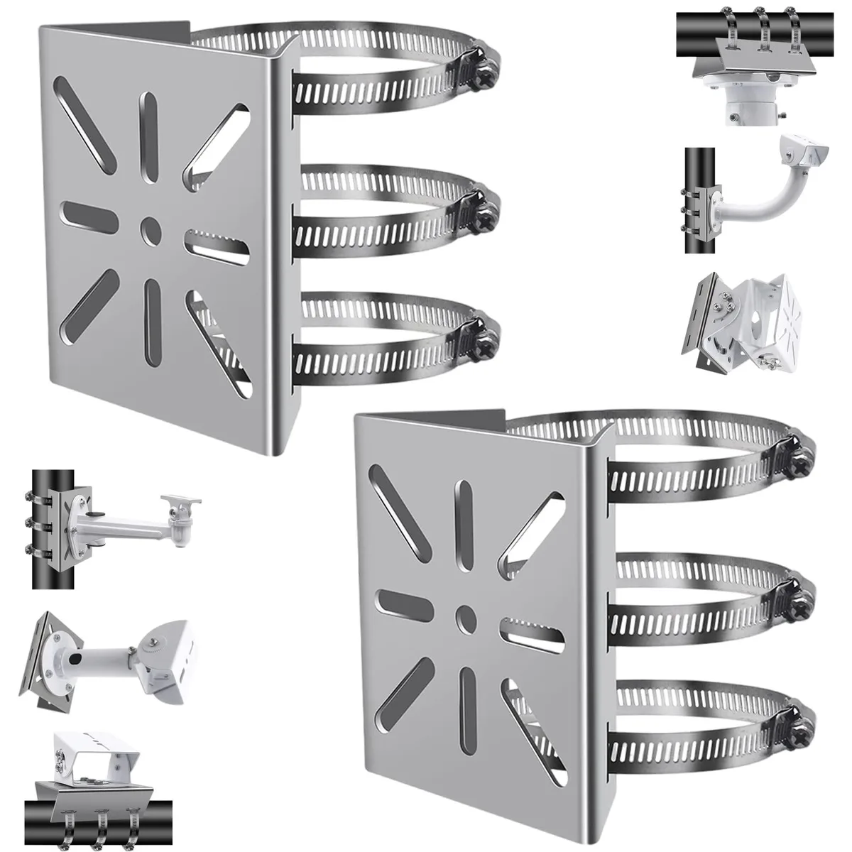 Two stainless steel wall brackets with six metal loops