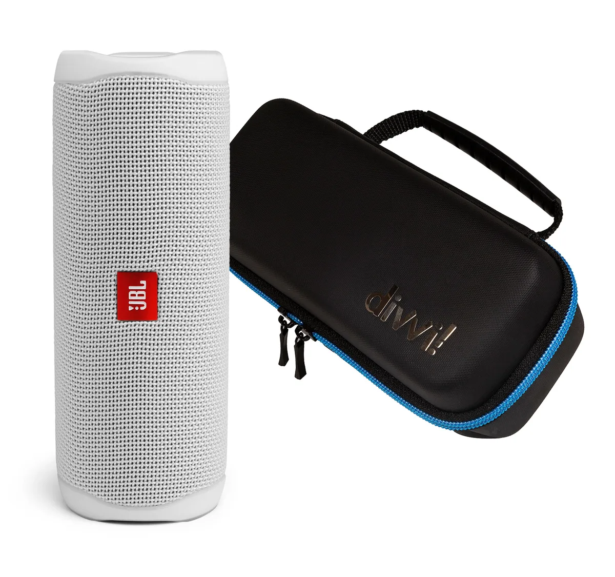 JBL JBL Flip 5 White Portable Speaker with divvi! Hardshell Case — product photo