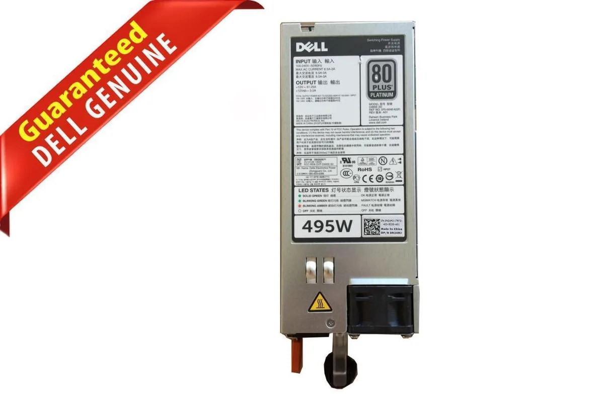 DELL DELL PowerEdge R620 495W Server Power Supply D495E-S0 N24MJ 3GHW3 — product photo