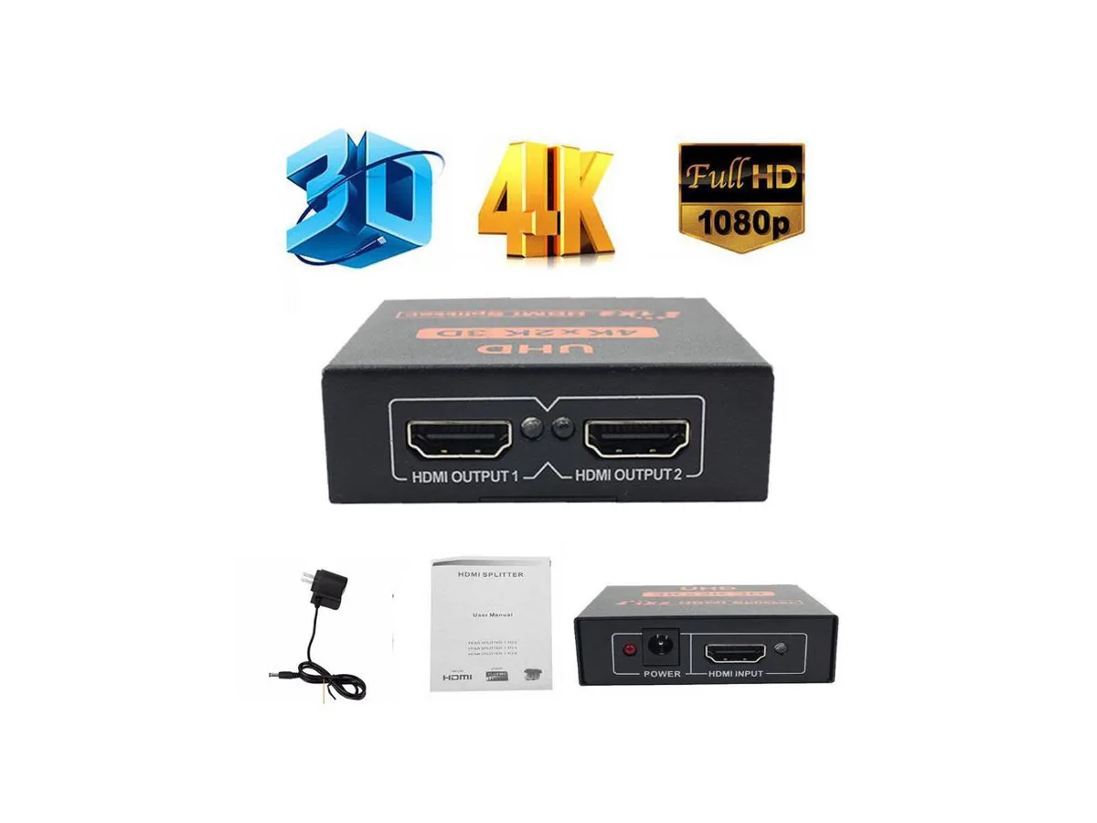 Corn Electronics Corn Electronics 1x2 HDMI Splitter 4K 1080P 3D 1.4b 3.2G 320MHz 5V 2A — product photo