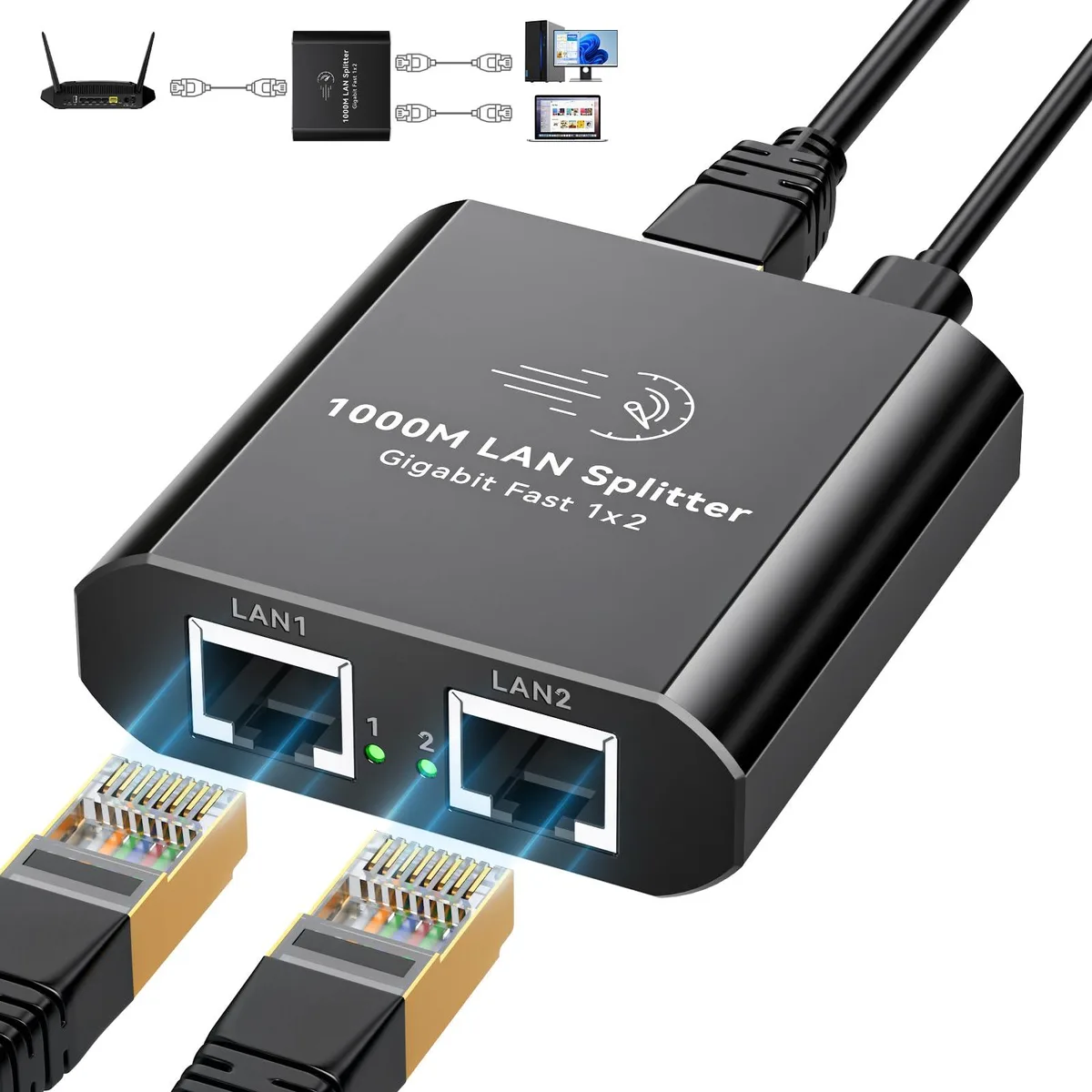  AVer AL-US-SP918A-2 Ethernet Splitter 1 to 2 1000Mbps — product photo