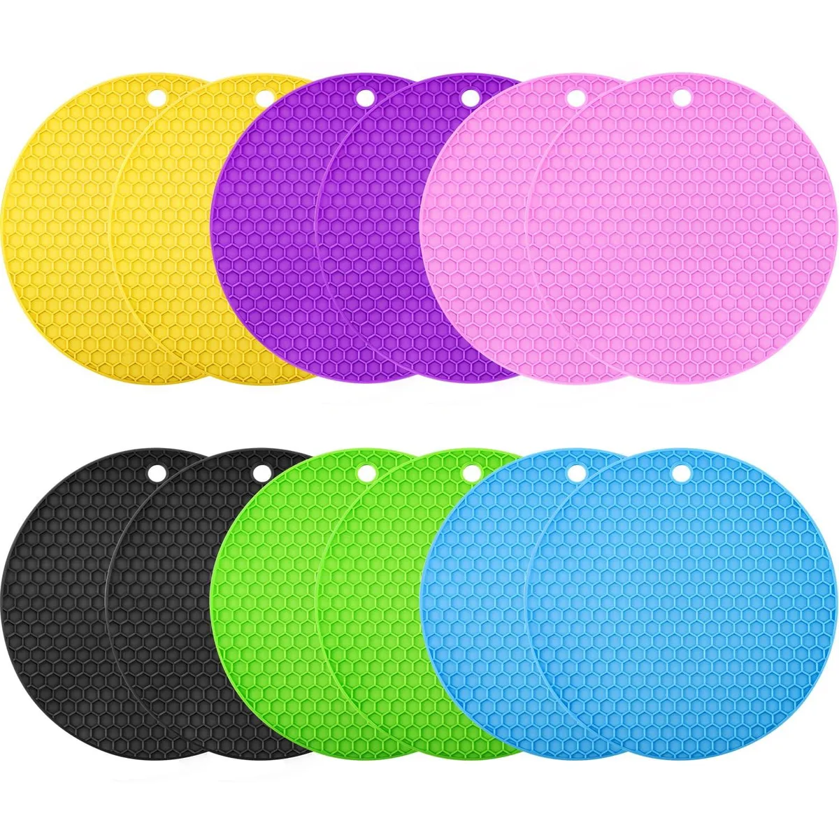  6 Pack Silicone Trivets Mat (Black, Yellow, Purple, Green, Red, Blue) — product photo