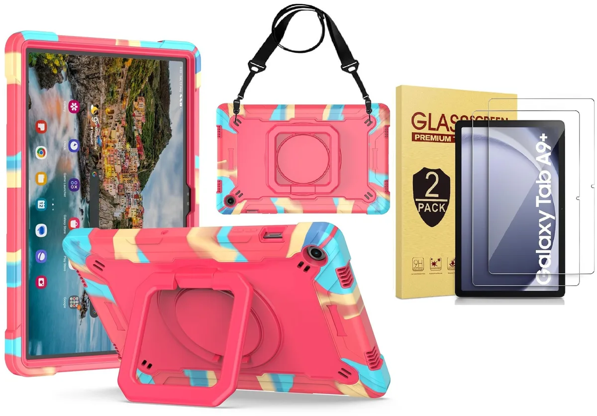 anicestore anicestore case Samsung Galaxy Tab A9+ 11'' 360° stand shoulder strap Rainbow Pink 2023 — product photo