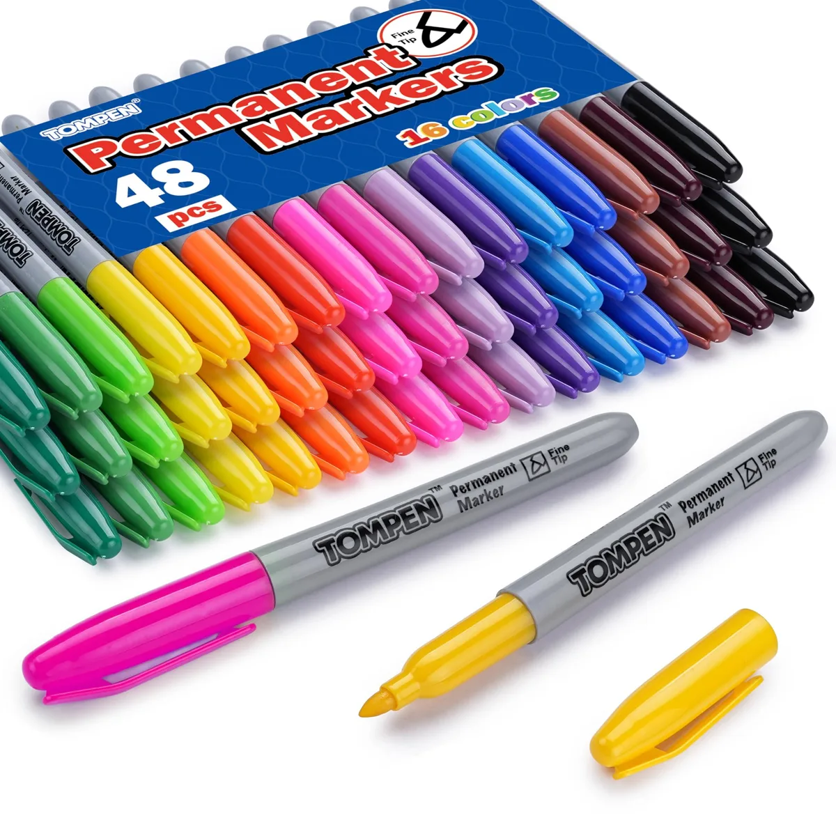 Boxed set of 48 fine-tip permanent markers in 16 assorted colors